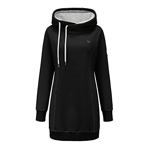 ELFIN Hoodie Pullover Damen Lange Sweaterkleid Kapuzenpullover Sweatshirt Pulli Herbst Winter Cover
