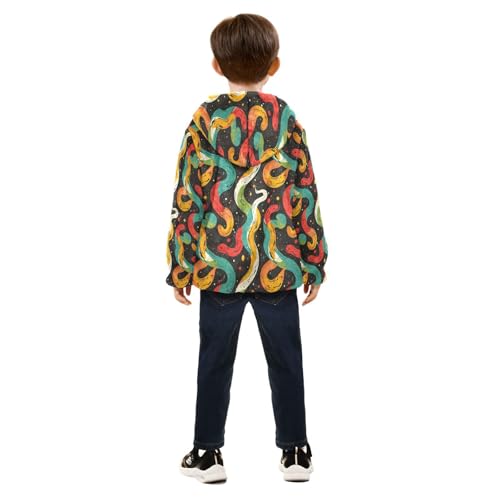 Colorful Snake Silhouette Toddler Fleece Jacket Girl Boys Hooded Fleece Jacket Coat Warm Outwear Zip-up 3-10T4