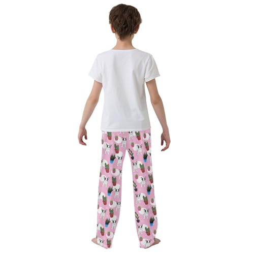 ZZXXB Bulldog Cactus Boys Long Pants Soft Trousers Elastic Waist Kids Lounge Bottoms with Pockets S-XL3