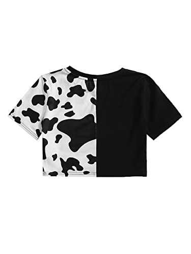 Image of Floerns Girls Summer Print Short Sleeve Round Neck Crop Tops Tee Shirts