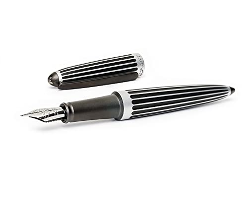 DIPLOMAT Füllhalter Aero Stripes Black, schwarz, Füllfederhalter, Füller mit Edelstahlfeder M und Konverter, Vintage Füllfederhalter, D40318025