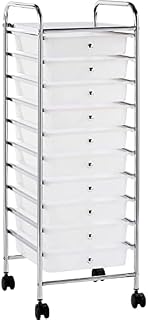 Yaheetech 10/12/15/20 Drawers Plastic Storage Cart, Multipurpose Mobile Organizer Unit with 4 Lockable Wheels, Utility Rolling Trolley for Home Office School Salon & Beauty, 10 Drawers, White