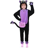 Gifts2U Halloween Cat Costume for Girls, Kids Onesie with Purple Cat Ears, Tail, Paws, Bow Ties and Purse Bag, Gifts for Halloween, Birthday or Any Costume Occasion 5-6 Years