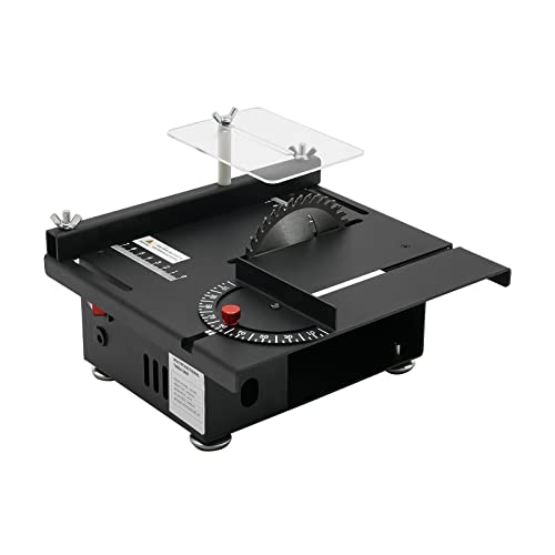 Mini sierra circular de mesa de 200 W, pequeña con 10.000 rpm, 7 niveles de velocidad, profundidad de corte de 33 mm, orientable 0-90°, incluye escudo protector, ideal para madera, metal, acrílico y