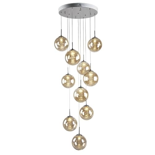 PCXEHUYP Lámpara Colgante contemporánea de 10 Luces con Cristales ámbar para escaleras, Moderna lámpara de Techo Colgante Gris Humo para techos Altos, Elegante Accesorio para la decoración