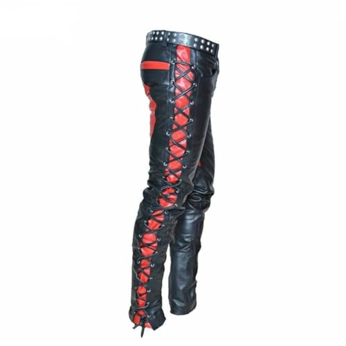 Men's Leather Pants Side Laces Bikers Jeans Pants Punk Gothic Real Leather - Main Image