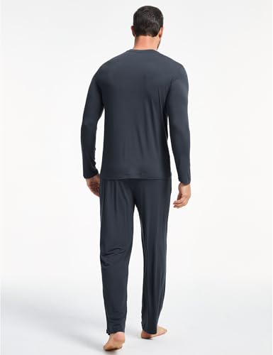 Image of GYS Bamboo Viscose Men's Pajama Sets Long Sleeve Plaid Loungewear Sets with Pockets