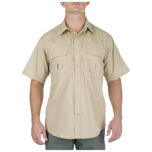 5.11 Tactical Mens Button Down Short Sleeve Shirt with Pockets, Taclite Pro, TDU Khaki, Large, Style 71175ABR