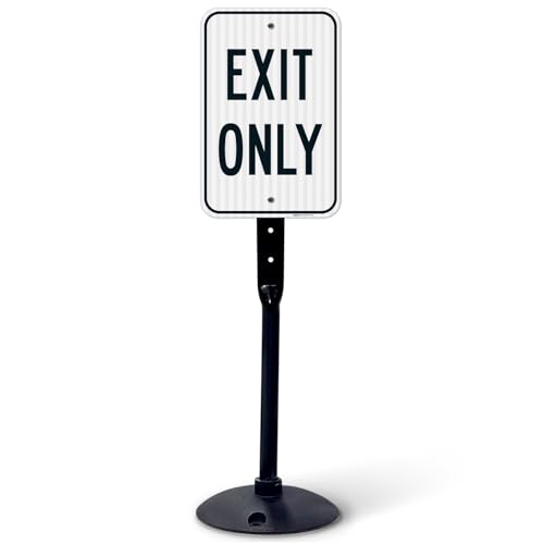 Exit Only Sign, (SI-75619) 12x18 Inches, 3M EGP Reflective with Post & Cast Iron Base Stand Set Made in USA by Sigo Signs