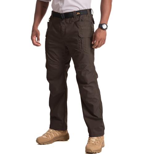 Mens Cargo Tactical Pants Cotton Water Resistant Ripstop Flex Stretch BDU Outdoor Hiking Work Pants for Men (9929 Coffee Brown 38)