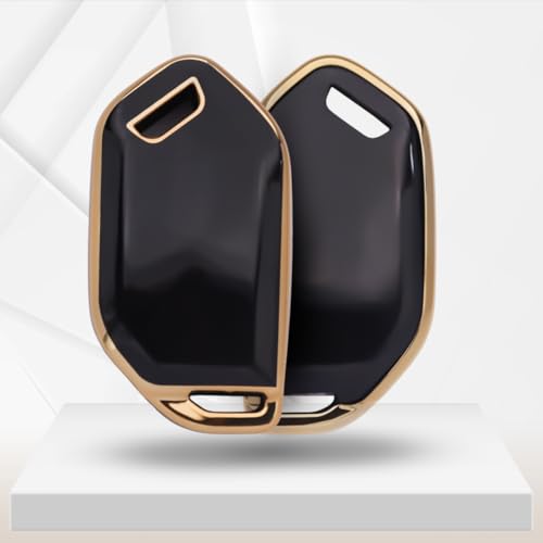 Image of KEYCEPT Gold Line TPU Key Cover Compatible with Kia Syros, EV6, EV9 4 Button smart Key with Keychain (Type 2, Black)