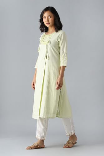 Image of Taneira Women Cotton Embroidered Light Green Kurta for Women (KUSS22FW6676XL-Light Green-XL)