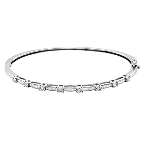JewelExclusive Sterling Silver .50 CTTW Diamond Hinged Bangle