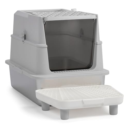 Caja de arena para gato extra grande de acero inoxidable con tapa miniatura 4