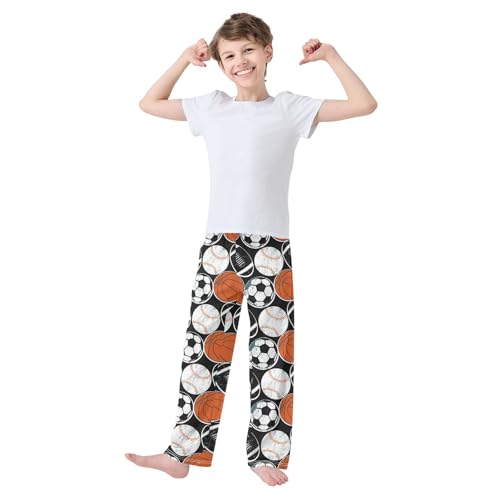 Retro Soccer Ball Baseball Boys Long Pants Soft Trousers Elastic Waist Kids Lounge Bottoms with Pockets S-XL2