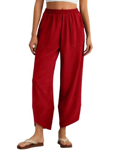 Feiersi Womens Baggy Wide Leg Pants Elastic Waisted Casual Palazzo Harem Pants Summer Beach...
