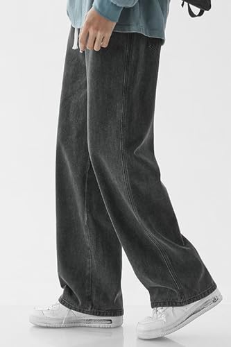 HENGAO Mens Baggy Jeans Elastic Waist Wide Leg Denim Pants Hip Hop Drawstring Loose Fit Trousers4