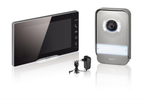 Legrand, EASYKIT Plus 368910 - Videoportero con Conector de 2 Hilos, Monitor a Color con Espejo y cámara Gran Angular, 1 o 2 Unidades Familiares, Ampliable, IP54-IK07, Color: Acero Inoxidable