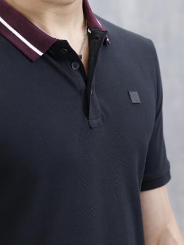 Image of WROGN Men's Cotton-Blend Polo T-Shirt | Solid Style with Contrast Collar | Slim Fit