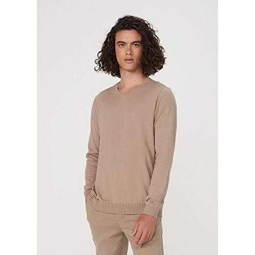 Blusão Masculino Básico Em Tricô E Gola V Hering, Marrom Claro, G