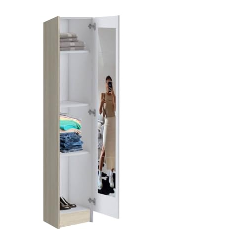HABITMOBEL Armario con Espejos 181 Alto ropero auxilar o despensero almacenaje Multiusos 1 Puerta Acabado Roble 180cm Espejos incluidos