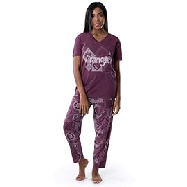 Wrangler Women’s V-Neck Short Sleeve Graphic Tee and Printed Pants Pajama Sleep Set