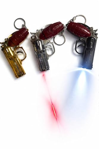Image of Metal Pistol Shape Keychain Set of 2 with Light and Laser Feature | Creative Gun Design Key Ring Accessories for Keys Bag Gift Use