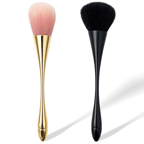 2Pcs Gold + Black Acrylic Nail Dust Cleaner Brush Large Soft Manicure & Makeup Powder Brush