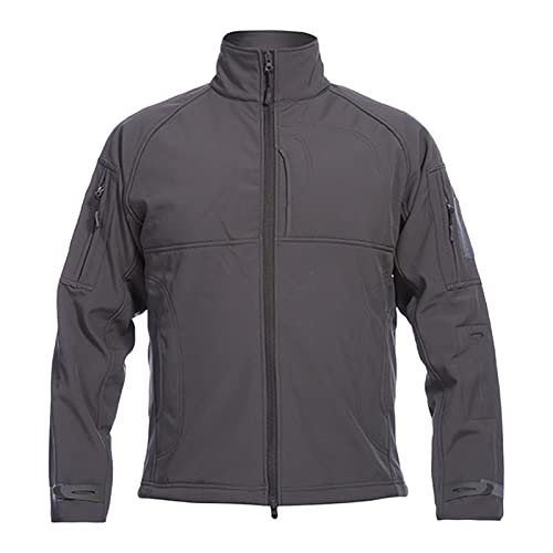 Maiyifu-GJ Men's Full-Zip Softshell Tactical Jacket Fleece-Lined Jackets Windbreaker Hiking Winter Outdoor Windproof Jacket (Grey,Medium)