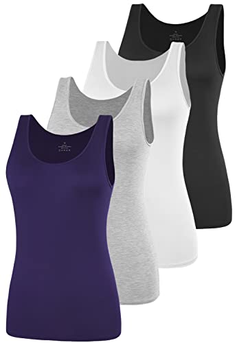 Image of AMVELOP Elastic Tank Tops for Women Undershirts Pack of 4 Slim-Fit