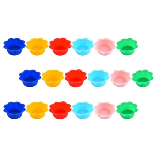 MALUGOGO Forros de silicona para magdalenas, antiadherentes, ligeros, reutilizables, en forma de flor, color aleatorio, 18 unidades para hornear magdalenas, recipientes para hornear para uso doméstico