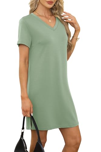 Image of RUMIA Summer Dresses for Women 2026 V-Neck Casual Sundresses T-Shirt Dress