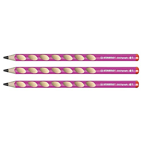 Stabilo - Lote de 3 lápices de grafito EASYgraph HB diestros, cuerpo rosa