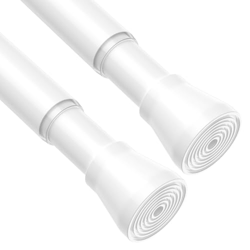 Image of MEXAU 2Pack Spring Tension Curtain Rod 27-50 inch White Small Tension Rod | Adjustable Curtain Rods No Dilling Extendable Spring Tension Rod Short Curtain Rod for Windows, Kitchen, Bookshelf, Closet