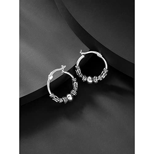 Pendientes de aro Bali de plata de ley 925 con acabado oxidado premium 2