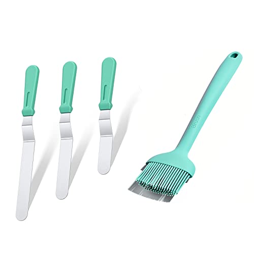 U-Taste 18/0 Stainless Steel Icing Spatula With Pp Plastic Handle, And 600ºf Heat Resistant 9.8 Inch Angled Pastry Silicone Basting Pastry Brush (Aqua Sky) #TOP24