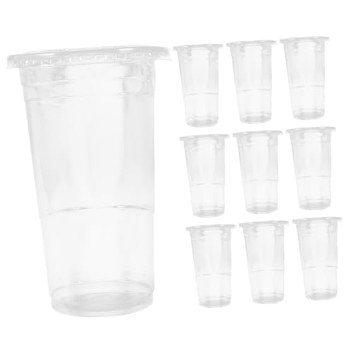 BRIGHTFUFU 50個 使い捨て透明飲料カップ フラット蓋付き 食品グレードプラスチック製 軽量持ち運び可能 ミルクティー 冷たいドリン 再利用可能
