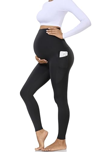 Hi Clasmix Maternity Leggings Over The Belly with Pockets-Super Soft Non-See-Through Workout Pregnancy Yoga Pants