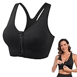 Ezranova Zip Front Fastening Bras Sports Bra,with Removable Pads,Fitness Women Sports Bras,Workout Running Gym Top,Post Surgery Bra,Running Yoga Tank Workout Top (Black)