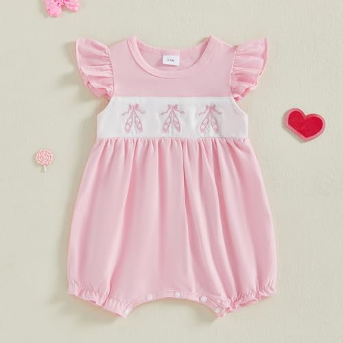 MoZiKQin Baby Girl Summer Romper Boutique Bow Embroidery Ruffle Sleeve Jumpsuit Cute Clothes for Newborn Toddler2