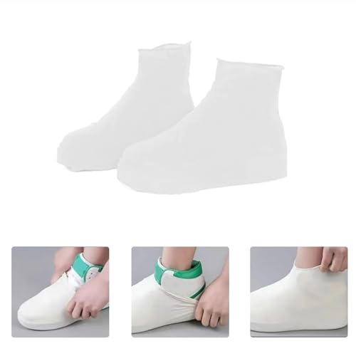 Waterproof Shoe Covers, Elastic and Reusable Shoe Protector for Rain and Wet Weather, Universal Size Fits Shoes Size 40-47, White3