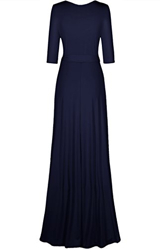 Image of Women's 3 /4 Sleeve Deep V-Neck Maxi Faux Wrap Solid Plus Size Dress