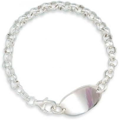 MMA Silver - 6 inch Polished Oval ID Rolo Bracelet