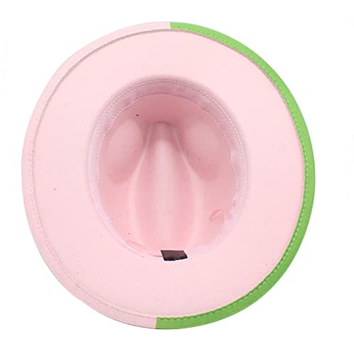 Fonsmay Patchwork Wool Felt Fedora Cap Women Unisex Wide Brim Jazz Hats Party Cowboy Caps Gentleman Wedding Hat Green And Pink #TOP6