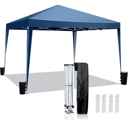 LIODUX 300x300CM Portable Canopy Tent, Outdoor Pop Up Instant Canopy, Waterproof Folding Tent with 4 Weight Bags & Roller Bag, Adjustable Height Tent Pavilion for Gardens, Patios, Beaches (Blue)