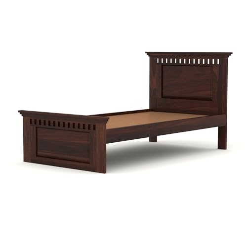 Image of Solid Sheesham Wooden Bed 6X4 Bed Single Bed Without Storage for Bedroom - Single Cot Wooden BedSingle Size for Living Room Guest Room - 12 Month Warranty (Liam Walnut)