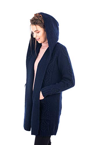 SAOL 100% Merino Wool Ladies Irish Classic Fit Long Cardigan with Hood3