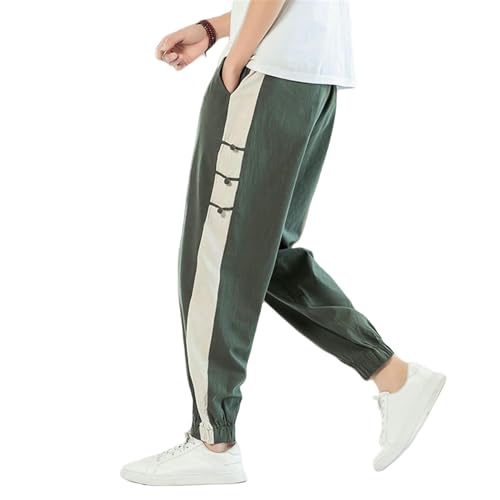 Pantalon long style chinois en coton et lin décontracté pour hommes