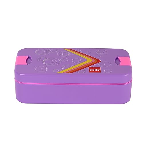 CELLO Food Mate Snap Lock Plastic Lunch Box, 713ml, Violet | 2 Compartment with 2 Side Lock for School Kids and Adults | Leak-Proof Snacks Tiffin Box 