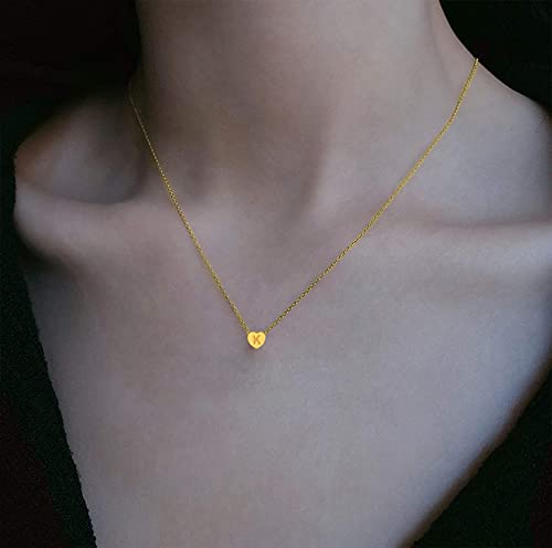 Ofeiyaa 2Pcs Initial Pendant Necklace Set Stainless Steel Tiny Heart Disc Choker Necklace Personalized Letter Alphabet Pendant Chain Side Engraved Necklace Jewelry For Women Gold Tone #TOP4